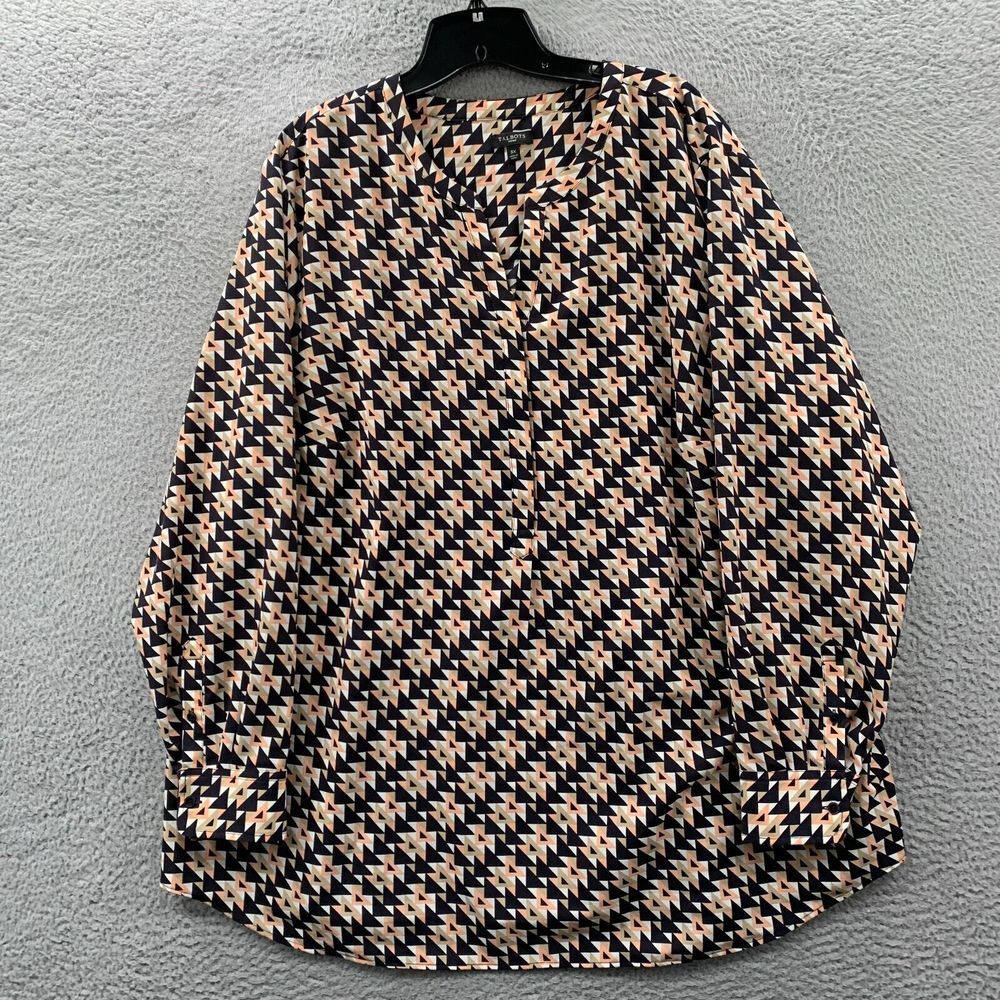 Talbots 3X Navy, Beige, Peach Geometric Popover Blouse